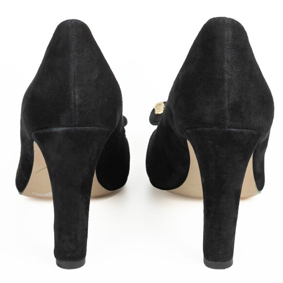 Anne Klein Black Suede Heels with Gold Studded Bows 6M - Picture 3 of 11